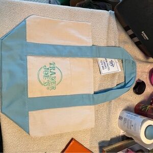Trader Joe's Canvas Tote Bag in Light Blue and Cream viral bag